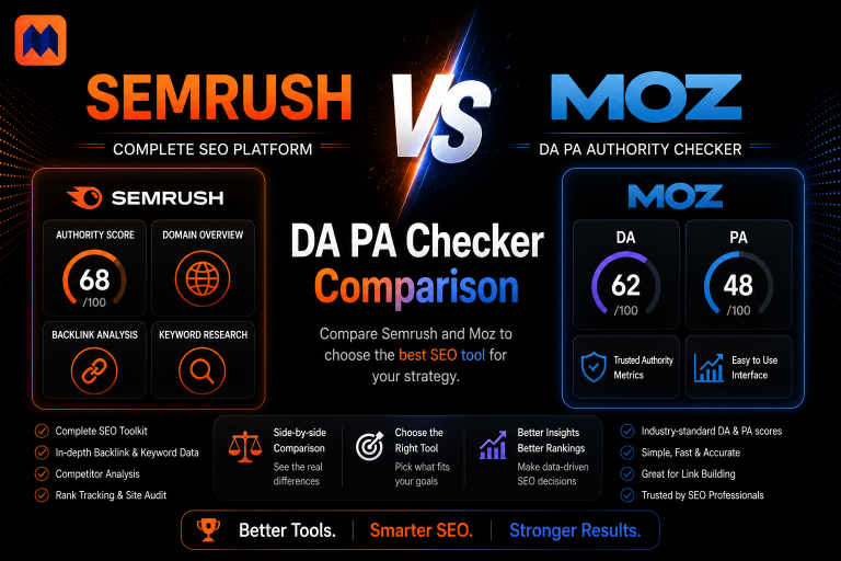 Semrush vs Moz DA PA Checker